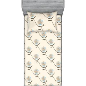 Ambesonne Floral Fitted Sheet & Pillow Sham Set, Romantic Concept Art Featuring Rose Flowers Hearts Leaves Valentine, Decorative Printed 3 Piece Bedding Decor Set, Queen, Pastel Pink and Fern Green(Beige Cocoa Soft Blue)