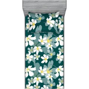 Ambesonne Floral Fitted Sheet & Pillow Sham Set, Romantic Concept Art Featuring Rose Flowers Hearts Leaves Valentine, Decorative Printed 3 Piece Bedding Decor Set, Queen, Pastel Pink and Fern Green(White Pale Teal Grey Teal)