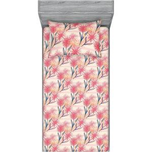 Ambesonne Floral Fitted Sheet & Pillow Sham Set, Romantic Concept Art Featuring Rose Flowers Hearts Leaves Valentine, Decorative Printed 3 Piece Bedding Decor Set, Queen, Pastel Pink and Fern Green(Coral Salmon Soft Pink)