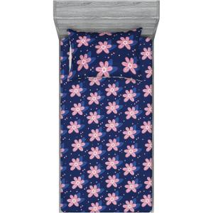 Ambesonne Floral Fitted Sheet & Pillow Sham Set, Romantic Concept Art Featuring Rose Flowers Hearts Leaves Valentine, Decorative Printed 3 Piece Bedding Decor Set, Queen, Pastel Pink and Fern Green(Rose Night Blue and Dark Blue)