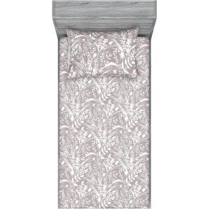 Ambesonne Floral Fitted Sheet & Pillow Sham Set, Valentine’s Day Theme Vintage Style Romantic Roses Pattern Plot, Decorative Printed 3 Piece Bedding Decor Set, King, Dark Fuchsia and Slate Blue(Dark Eggshell White)
