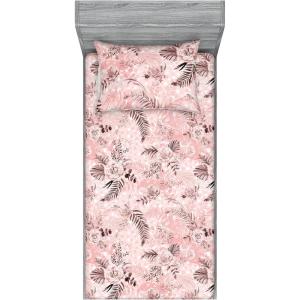 Ambesonne Floral Fitted Sheet & Pillow Sham Set, Valentine’s Day Theme Vintage Style Romantic Roses Pattern Plot, Decorative Printed 3 Piece Bedding Decor Set, King, Dark Fuchsia and Slate Blue(Pale Salmon and Grey Pink)
