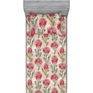 Ambesonne Floral Fitted Sheet & Pillow Sham Set, Valentine’s Day Theme Vintage Style Romantic Roses Pattern Plot, Decorative Printed 3 Piece Bedding Decor Set, King, Dark Fuchsia and Slate Blue(Pale Maroon and Lime Green)