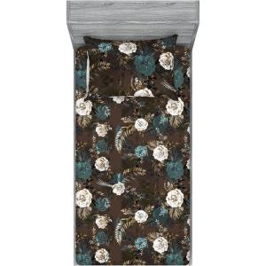 Ambesonne Floral Fitted Sheet & Pillow Sham Set, Valentine’s Day Theme Vintage Style Romantic Roses Pattern Plot, Decorative Printed 3 Piece Bedding Decor Set, King, Dark Fuchsia and Slate Blue(Seal Brown Dark Teal)