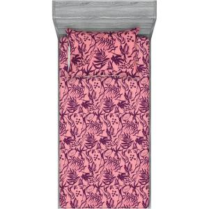 Ambesonne Floral Fitted Sheet & Pillow Sham Set, Valentine’s Day Theme Vintage Style Romantic Roses Pattern Plot, Decorative Printed 3 Piece Bedding Decor Set, King, Dark Fuchsia and Slate Blue(Soft Pink and Dark Magenta)
