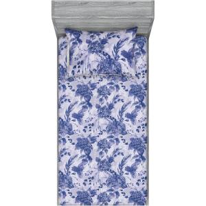 Ambesonne Floral Fitted Sheet & Pillow Sham Set, Valentine’s Day Theme Vintage Style Romantic Roses Pattern Plot, Decorative Printed 3 Piece Bedding Decor Set, King, Dark Fuchsia and Slate Blue(Dark Lavender and Violet)