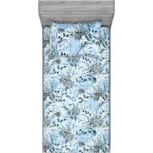 Ambesonne Floral Fitted Sheet & Pillow Sham Set, Valentine’s Day Theme Vintage Style Romantic Roses Pattern Plot, Decorative Printed 3 Piece Bedding Decor Set, King, Dark Fuchsia and Slate Blue(Pale Sky Blue Grey and White)