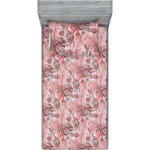 Ambesonne Floral Fitted Sheet & Pillow Sham Set, Valentine’s Day Theme Vintage Style Romantic Roses Pattern Plot, Decorative Printed 3 Piece Bedding Decor Set, King, Dark Fuchsia and Slate Blue(Pale Rose and Pastel Pink)