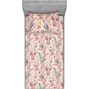 Ambesonne Floral Fitted Sheet & Pillow Sham Set, Valentine’s Day Theme Vintage Style Romantic Roses Pattern Plot, Decorative Printed 3 Piece Bedding Decor Set, King, Dark Fuchsia and Slate Blue(Sand Brown and Pale Teal)