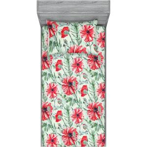 Ambesonne Floral Fitted Sheet & Pillow Sham Set, Valentine’s Day Theme Vintage Style Romantic Roses Pattern Plot, Decorative Printed 3 Piece Bedding Decor Set, King, Dark Fuchsia and Slate Blue(Dark Coral and Army Green)