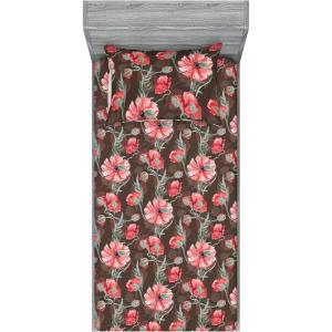 Ambesonne Floral Fitted Sheet & Pillow Sham Set, Valentine’s Day Theme Vintage Style Romantic Roses Pattern Plot, Decorative Printed 3 Piece Bedding Decor Set, King, Dark Fuchsia and Slate Blue(Coral Blush and Brown)
