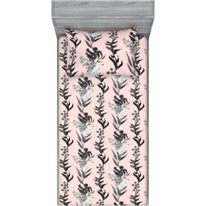Ambesonne Floral Fitted Sheet & Pillow Sham Set, Valentine’s Day Theme Vintage Style Romantic Roses Pattern Plot, Decorative Printed 3 Piece Bedding Decor Set, King, Dark Fuchsia and Slate Blue(Charcoal Grey and Champagne)