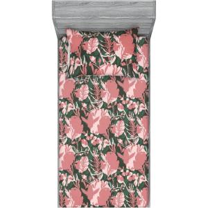 Ambesonne Floral Fitted Sheet & Pillow Sham Set, Valentine’s Day Theme Vintage Style Romantic Roses Pattern Plot, Decorative Printed 3 Piece Bedding Decor Set, King, Dark Fuchsia and Slate Blue(Dried Rose Olive Green)