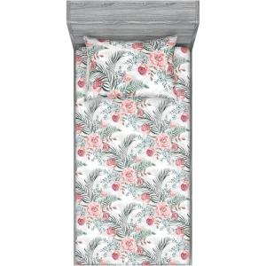 Ambesonne Floral Fitted Sheet & Pillow Sham Set, Valentine’s Day Theme Vintage Style Romantic Roses Pattern Plot, Decorative Printed 3 Piece Bedding Decor Set, King, Dark Fuchsia and Slate Blue(Coral and Pale Reseda Green)