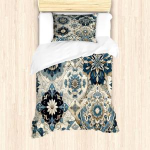 Ambesonne Floral Heart Duvet Cover Set, Tenderness of Romantic Garden Ivy Branches and Roses Valentines Day, Decorative 3 Piece Bedding Set with 2 Pillow Shams, Queen Size, Laurel Green and Pink(Off White Cadet Blue)