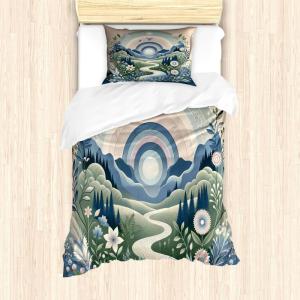 Ambesonne Floral Heart Duvet Cover Set, Tenderness of Romantic Garden Ivy Branches and Roses Valentines Day, Decorative 3 Piece Bedding Set with 2 Pillow Shams, Queen Size, Laurel Green and Pink(Slate Blue Reseda Green)