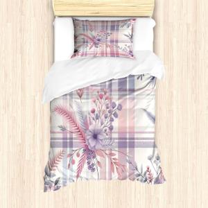 Ambesonne Floral Heart Duvet Cover Set, Tenderness of Romantic Garden Ivy Branches and Roses Valentines Day, Decorative 3 Piece Bedding Set with 2 Pillow Shams, Queen Size, Laurel Green and Pink(Lilac and Pale Pink)