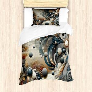 Ambesonne Floral Heart Duvet Cover Set, Tenderness of Romantic Garden Ivy Branches and Roses Valentines Day, Decorative 3 Piece Bedding Set with 2 Pillow Shams, Queen Size, Laurel Green and Pink(Dark Slate Blue and Tan)