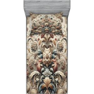 Ambesonne Floral Heart Fitted Sheet & Pillow Sham Set, Tenderness of Romantic Garden Ivy Branches and Roses Valentines Day, Decorative Printed 3 Piece Bedding Decor Set, Calking, Laurel Green and Pink(Tan Dark Blue and Pale Ruby)