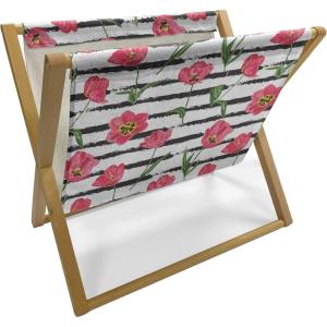 Ambesonne Floral Magazine and Book Holder, Romantic Roses Leaves Rosebuds Valentine’s Day Sketch Repetitive Pattern, Floor Rack Decor for Interior of Home & Office, 22″ x 19″, Pastel Pink and Rose(Dark Coral and Olive Green)