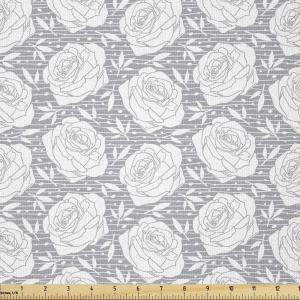 Ambesonne Flower Fabric by The Yard, Greyscale Composition of Romantic Valentines Day Roses on Striped Background, Stretch Knit Fabric for Clothing Sewing and Arts Crafts, 3 Yards, Pale Grey White(Pale Grey White)