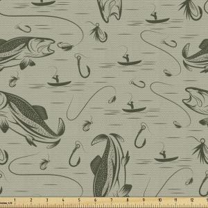 Ambesonne Kiss Fabric by The Yard, Red Woman Lips Kiss Marks Pattern Romance Feminine Graphic Valentines Day, Stretch Knit Fabric for Clothing Sewing and Arts Crafts, 1 Yard, Vermilion Ivory(Dusk Green)