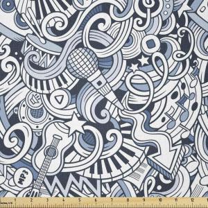 Ambesonne Kiss Fabric by The Yard, Red Woman Lips Kiss Marks Pattern Romance Feminine Graphic Valentines Day, Stretch Knit Fabric for Clothing Sewing and Arts Crafts, 1 Yard, Vermilion Ivory(Blue Ecru)