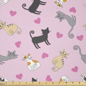 Ambesonne Kiss Fabric by The Yard, Red Woman Lips Kiss Marks Pattern Romance Feminine Graphic Valentines Day, Stretch Knit Fabric for Clothing Sewing and Arts Crafts, 1 Yard, Vermilion Ivory(Pale Pink)