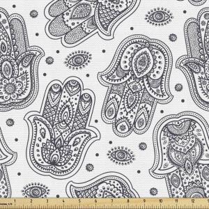 Ambesonne Kiss Fabric by The Yard, Red Woman Lips Kiss Marks Pattern Romance Feminine Graphic Valentines Day, Stretch Knit Fabric for Clothing Sewing and Arts Crafts, 1 Yard, Vermilion Ivory(Navy White)