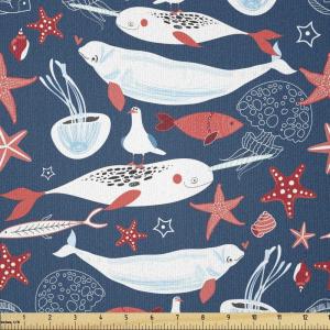 Ambesonne Kiss Fabric by The Yard, Red Woman Lips Kiss Marks Pattern Romance Feminine Graphic Valentines Day, Stretch Knit Fabric for Clothing Sewing and Arts Crafts, 1 Yard, Vermilion Ivory(Royal Blue)