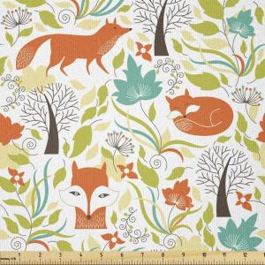 Ambesonne Kiss Fabric by The Yard, Red Woman Lips Kiss Marks Pattern Romance Feminine Graphic Valentines Day, Stretch Knit Fabric for Clothing Sewing and Arts Crafts, 1 Yard, Vermilion Ivory(Orange Green and Blue)