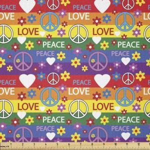 Ambesonne Kiss Fabric by The Yard, Red Woman Lips Kiss Marks Pattern Romance Feminine Graphic Valentines Day, Stretch Knit Fabric for Clothing Sewing and Arts Crafts, 1 Yard, Vermilion Ivory(Rainbow Multicolor)