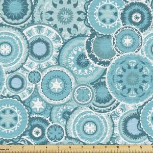 Ambesonne Kiss Fabric by The Yard, Red Woman Lips Kiss Marks Pattern Romance Feminine Graphic Valentines Day, Stretch Knit Fabric for Clothing Sewing and Arts Crafts, 1 Yard, Vermilion Ivory(Turquoise White)