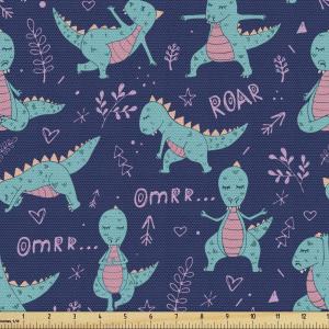 Ambesonne Kiss Fabric by The Yard, Red Woman Lips Kiss Marks Pattern Romance Feminine Graphic Valentines Day, Stretch Knit Fabric for Clothing Sewing and Arts Crafts, 1 Yard, Vermilion Ivory(Indigo Turquoise)