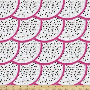 Ambesonne Kiss Fabric by The Yard, Red Woman Lips Kiss Marks Pattern Romance Feminine Graphic Valentines Day, Stretch Knit Fabric for Clothing Sewing and Arts Crafts, 1 Yard, Vermilion Ivory(Pink White)