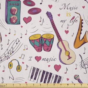 Ambesonne Kiss Fabric by The Yard, Red Woman Lips Kiss Marks Pattern Romance Feminine Graphic Valentines Day, Stretch Knit Fabric for Clothing Sewing and Arts Crafts, 1 Yard, Vermilion Ivory(Indigo White)