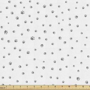 Ambesonne Kiss Fabric by The Yard, Red Woman Lips Kiss Marks Pattern Romance Feminine Graphic Valentines Day, Stretch Knit Fabric for Clothing Sewing and Arts Crafts, 1 Yard, Vermilion Ivory(White Grey)