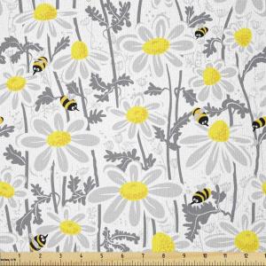 Ambesonne Kiss Fabric by The Yard, Red Woman Lips Kiss Marks Pattern Romance Feminine Graphic Valentines Day, Stretch Knit Fabric for Clothing Sewing and Arts Crafts, 1 Yard, Vermilion Ivory(White Yellow)