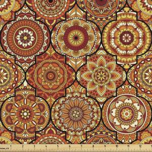 Ambesonne Kiss Fabric by The Yard, Red Woman Lips Kiss Marks Pattern Romance Feminine Graphic Valentines Day, Stretch Knit Fabric for Clothing Sewing and Arts Crafts, 1 Yard, Vermilion Ivory(Orange Yellow)