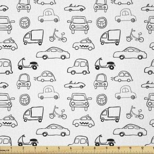 Ambesonne Kiss Fabric by The Yard, Red Woman Lips Kiss Marks Pattern Romance Feminine Graphic Valentines Day, Stretch Knit Fabric for Clothing Sewing and Arts Crafts, 1 Yard, Vermilion Ivory(Black and White)