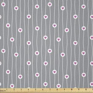 Ambesonne Love Fabric by The Yard, Valentine’s Day Themed Pattern with Hearts on Curvilinear Stripes, Stretch Knit Fabric for Clothing Sewing and Arts Crafts, 10 Yards, Grey Pale Fuchsia White(Grey Pale Fuchsia White)