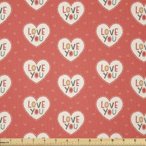 Ambesonne Love Fabric by the Yard, Hipster Hearts Pattern with Love You Texts Heart Shapes Valentines Day Theme, Stretch Knit Fabric for Clothing Sewing and Arts Crafts, 10 Yards, Vermilion Multicolor