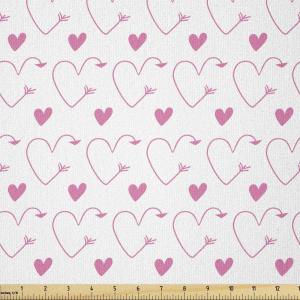 Ambesonne Modern Fabric by the Yard, Love Theme Romantic Repetitive Pattern of Hearts in Monochrome Style Valentine’s Day, Stretch Knit Fabric for Clothing Sewing and Arts Crafts, 10 Yards, Pink White(Pink White)