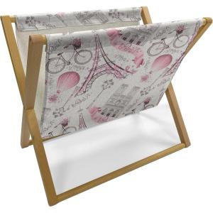 Ambesonne Pearls Magazine and Book Holder, Bow Ties with Hearts Feminine Valentines Day Romantic Theme with Dotted Background, Floor Rack Decor for Interior of Home & Office, 22″ x 19″, Pink Black(Rose Black White)