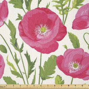 Ambesonne Poppy Flower Fabric by The Yard, Leaves and Petals Watercolors Bouquet Romance Inspiration Valentines Day, Stretch Knit Fabric for Clothing Sewing and Arts Crafts, 5 Yards, Green Pink Cream(Green Pink Cream)