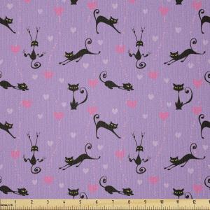 Ambesonne Purple Fabric by The Yard, Unlucky Black Cat with Heart Filled Backdrop Valentines Day Animal Fun, Stretch Knit Fabric for Clothing Sewing and Arts Crafts, 5 Yards, Lavender Pink Black(Lavender Pink Black)