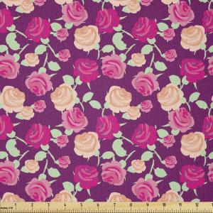 Ambesonne Rose Fabric by The Yard, Blossoming Romantic Valentines Day Themed Flowers Feminine Style Blooms, Stretch Knit Fabric for Clothing Sewing and Arts Crafts, 5 Yards, Magenta Peach and Green(Magenta Peach and Green)