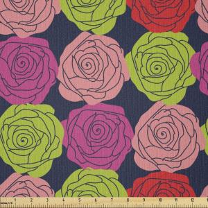 Ambesonne Rose Fabric by The Yard, Romantic Theme Flower Petals Bouquets Lovers Valentine’s Days Blossoms, Stretch Knit Fabric for Clothing Sewing and Arts Crafts, 10 Yards, Lime Green and Multicolor(Lime Green and Multicolor)