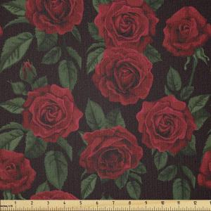 Ambesonne Rose Fabric by The Yard, Valentine’s Day Retro Style Petals with Leaves Ornamental Growth Pattern, Stretch Knit Fabric for Clothing Sewing and Arts Crafts, 10 Yards, Ruby Hunter Green Black(Ruby Hunter Green Black)