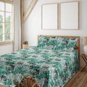 Ambesonne Spring Floral Sheet Set, Valentine’s Day Concept Romantic Garden Flowers with Leaves Greenery, Fitted and Flat Sheet with Pillowcases Bedding Accent 4 Piece Set, Queen, Seafoam Peach White(Pale Petrol Blue Grey)